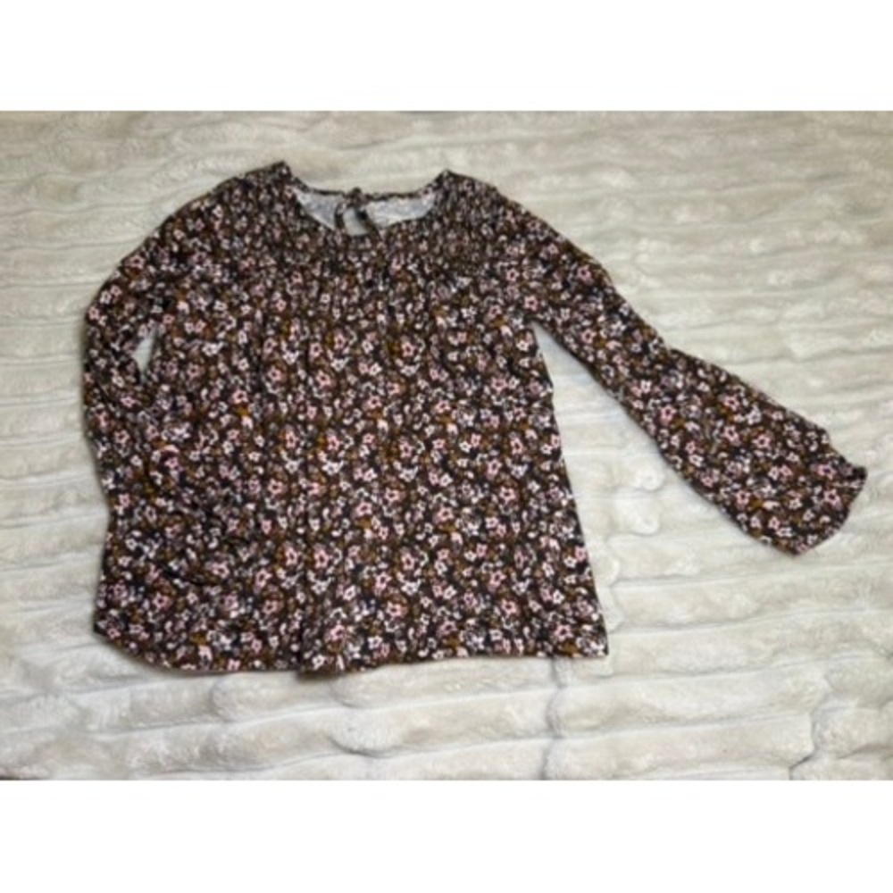 OshKosh B'gosh Floral Long Sleeve Smocked Top Brown Pink 5T